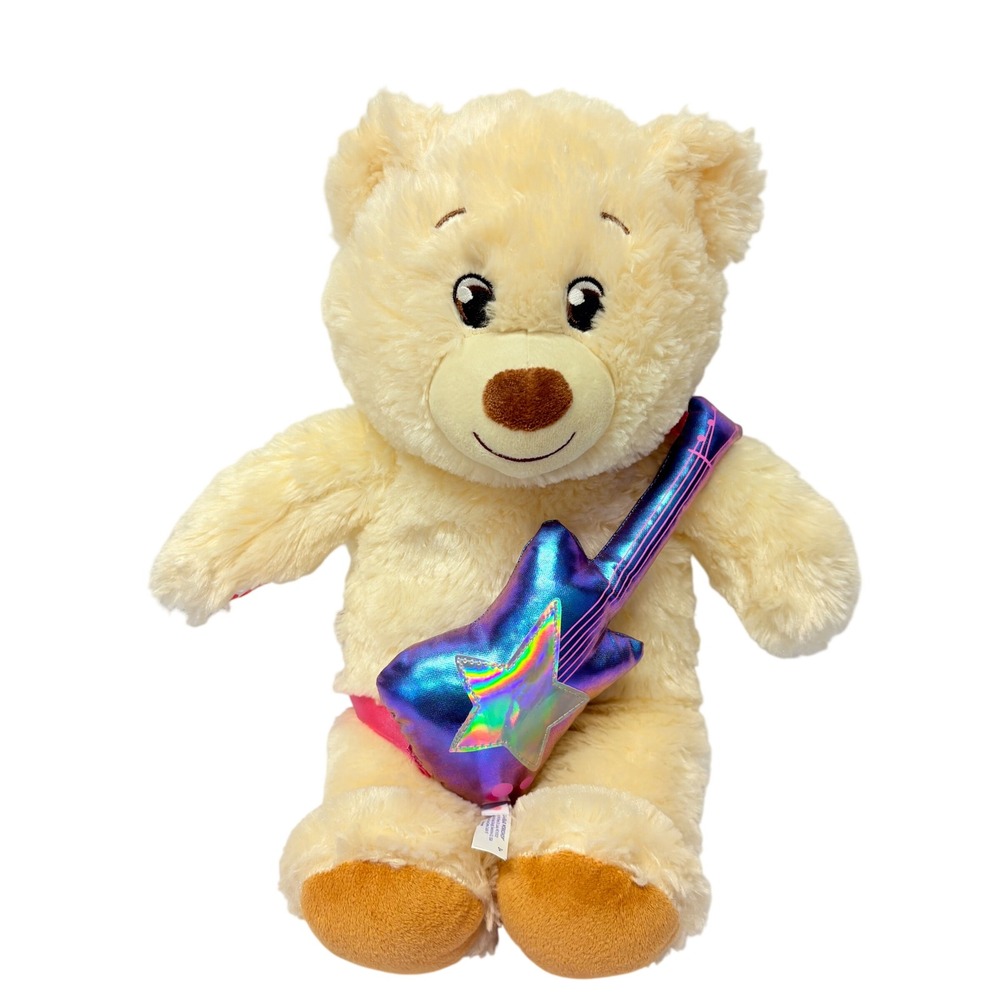 Build-A-Bear Lil Vanilla Cub Retired Cream Bear Plush with Iridescent Guitar